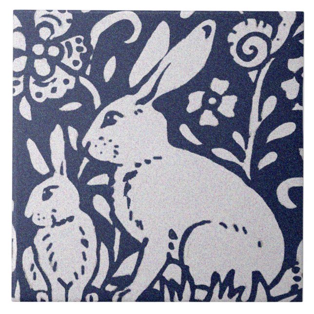 Rabbit Blue Gray Granite Stone Woodland Animal Art Ceramic Tile (Front)