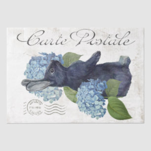 Rabbit Blue Hydrangea Flower Carte Postale French Tissue Paper