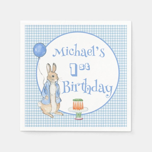 Rabbit Blue One First  Birthday Party Napkins (Front)