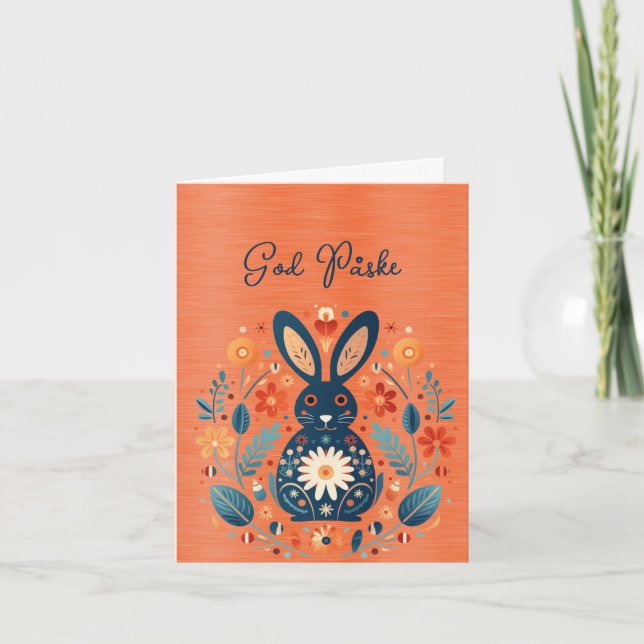 Rabbit Blue Orange God Påske  Card (Front)