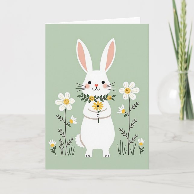 Rabbit Bouquet Springtime Card (Front)