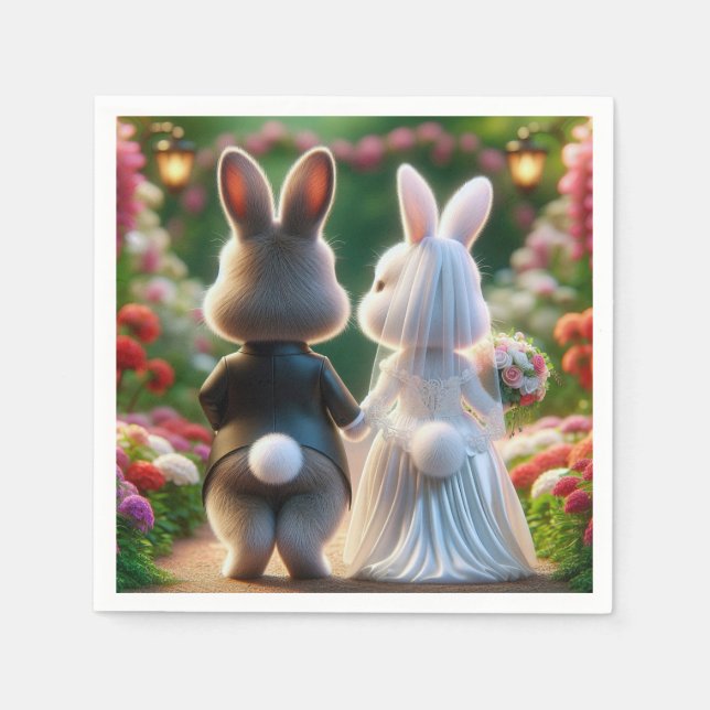 Rabbit Bride and Groom Napkins (Front)