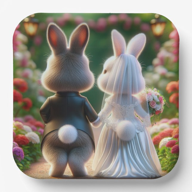 Rabbit Bride and Groom Paper Plates (Front)