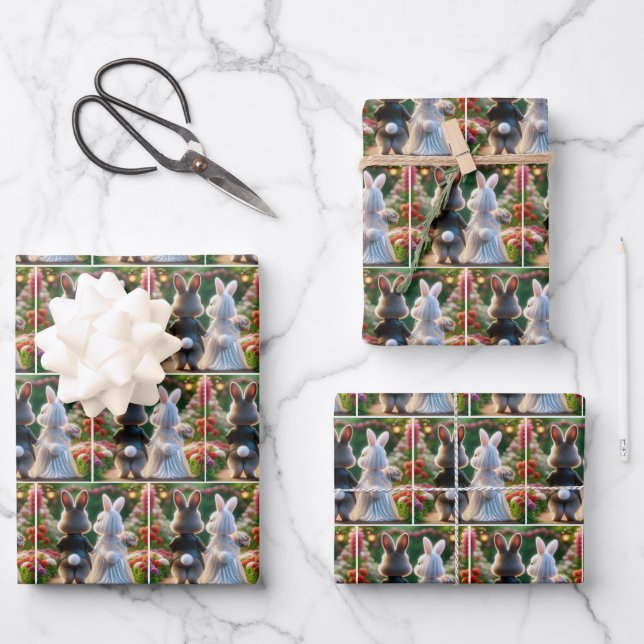 Rabbit Bride and Groom Wrapping Paper Sheets (Front)