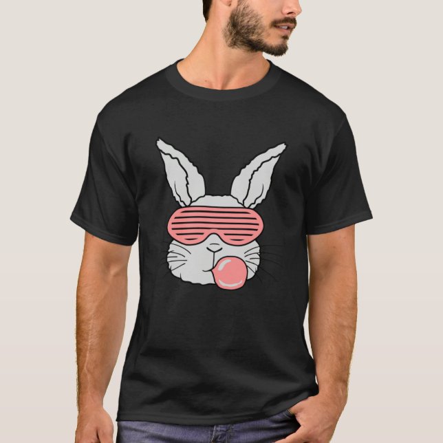 Rabbit Bubble Gum Chewing Easter Bunny Cool Pink S T-Shirt (Front)