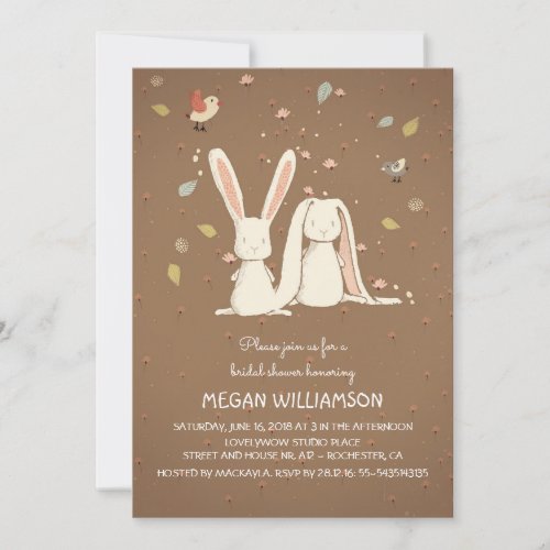 rabbit bunnies couple woodland bridal shower invitation