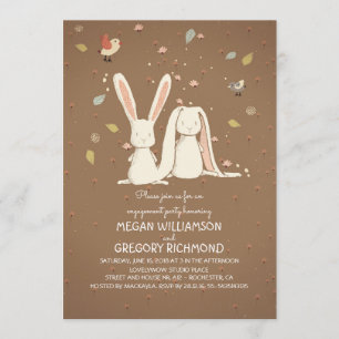 rabbit bunnies couple woodland engagement party invitation