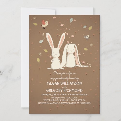 rabbit bunnies couple woodland engagement party invitation