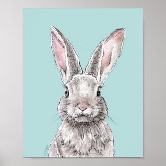Rabbit Bunny Animal art Watercolor Cute Spring Poster