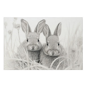 Rabbit Bunny Animal Discovery Wild Nature Ink Art Faux Canvas Print