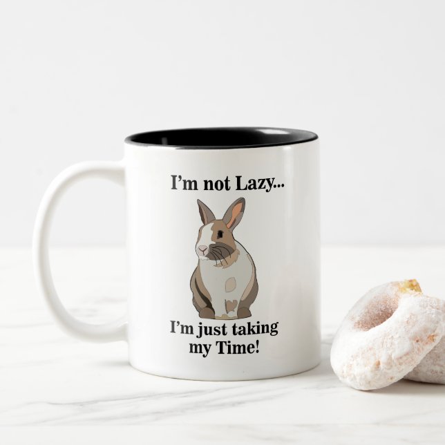 Rabbit Bunny Animal Funny Two-Tone Coffee Mug (With Donut)