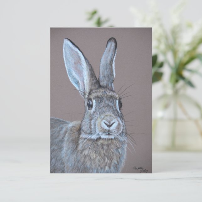 Rabbit Bunny Art Flat Thank You Card (Standing Front)