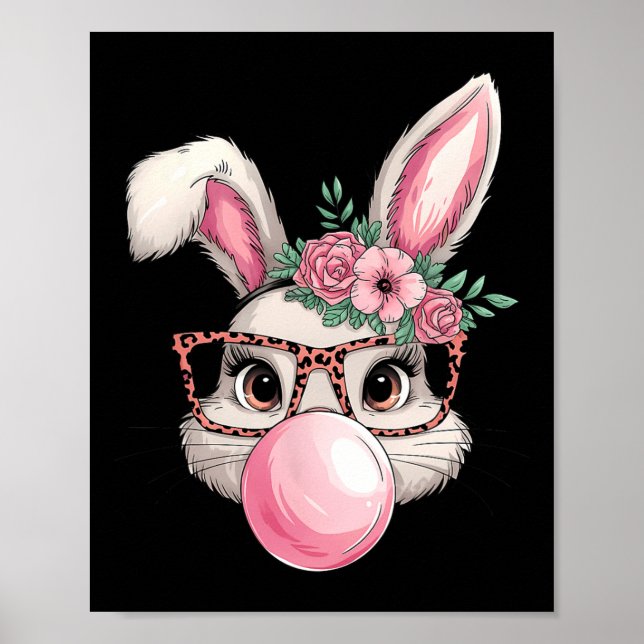 Rabbit Bunny Blowing Bubble Easter Day Cute Women  Poster (Front)