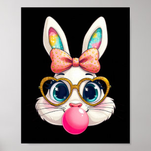Rabbit Bunny Blowing Bubble Gum Easter Day Cute 1  Poster