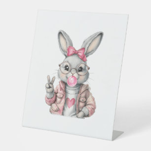 Rabbit Bunny Blowing Bubble Gum Easter Day Cute Gi Pedestal Sign