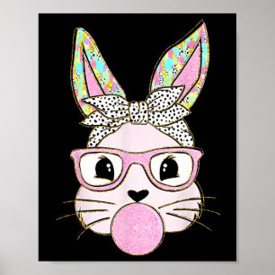 Rabbit Bunny Blowing Bubble Gum Easter Day Cute Poster