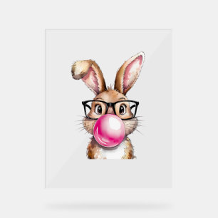 Rabbit Bunny Blowing Bubble Gum Easter Day Pink Wo Acrylic Sign
