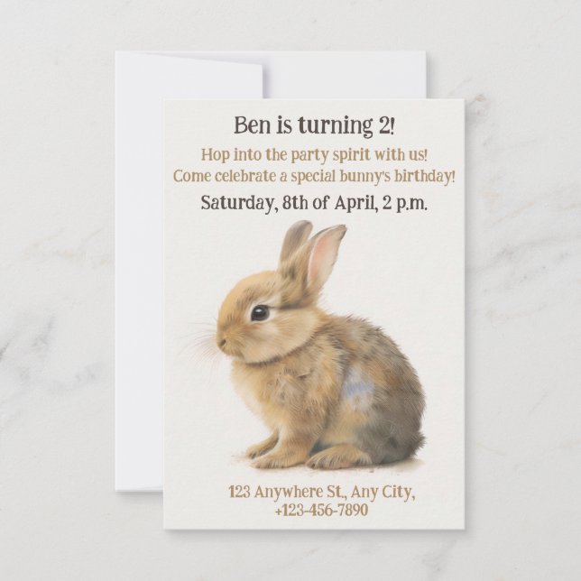 Rabbit, bunny, children birthday invitation (Front)