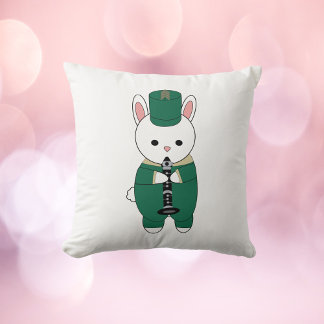 Rabbit Bunny Clarinet Marching Band Green Gold Throw Pillow