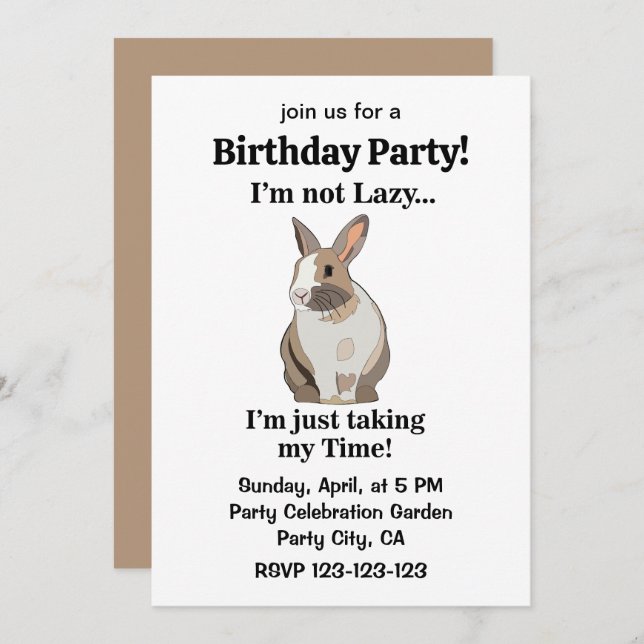 Rabbit Bunny Cute Funny Birthday Invitation (Front/Back)