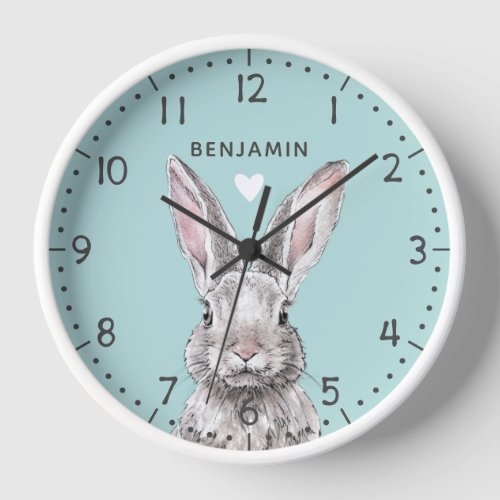 Rabbit Bunny Cute Watercolor Animal art Kids Name Clock