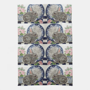 Rabbit Bunny Dedham Delft Farmhouse Rustic Cute Kitchen Towel