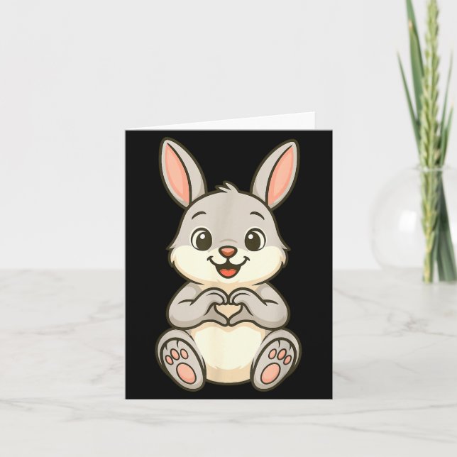 Rabbit Bunny Doing Heart With Hands Valentines Day Card (Front)