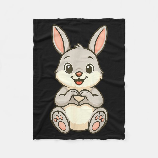 Rabbit Bunny Doing Heart With Hands Valentines Day Fleece Blanket (Front)