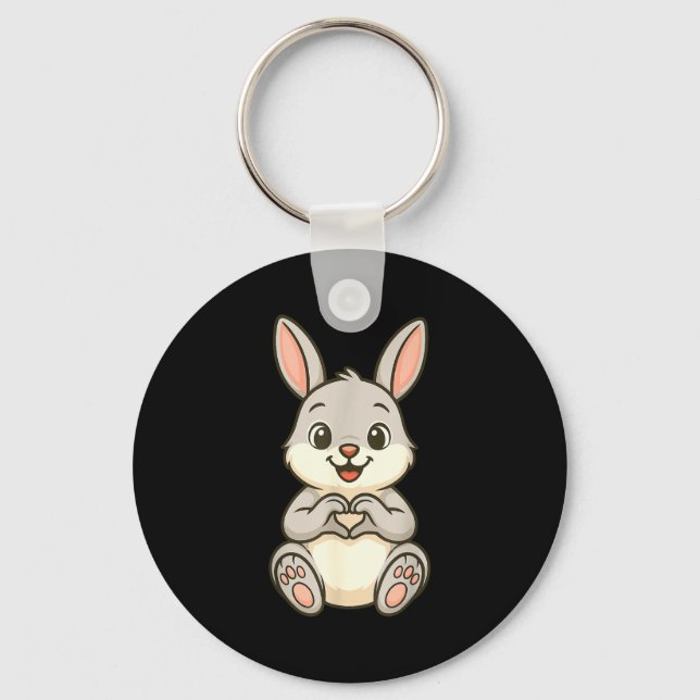 Rabbit Bunny Doing Heart With Hands Valentines Day Keychain (Front)