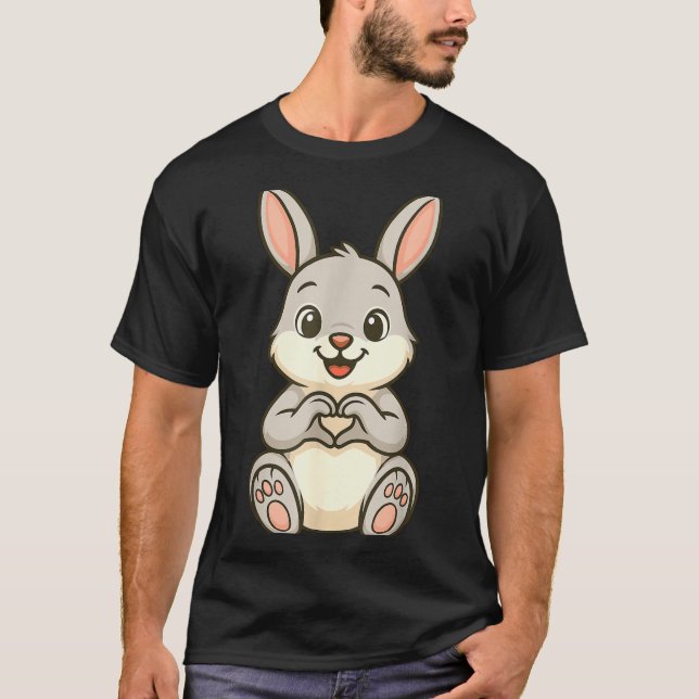 Rabbit Bunny Doing Heart With Hands Valentines Day T-Shirt (Front)