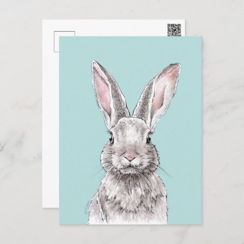 Rabbit Bunny drawing Cute Spring Animal art Postcard