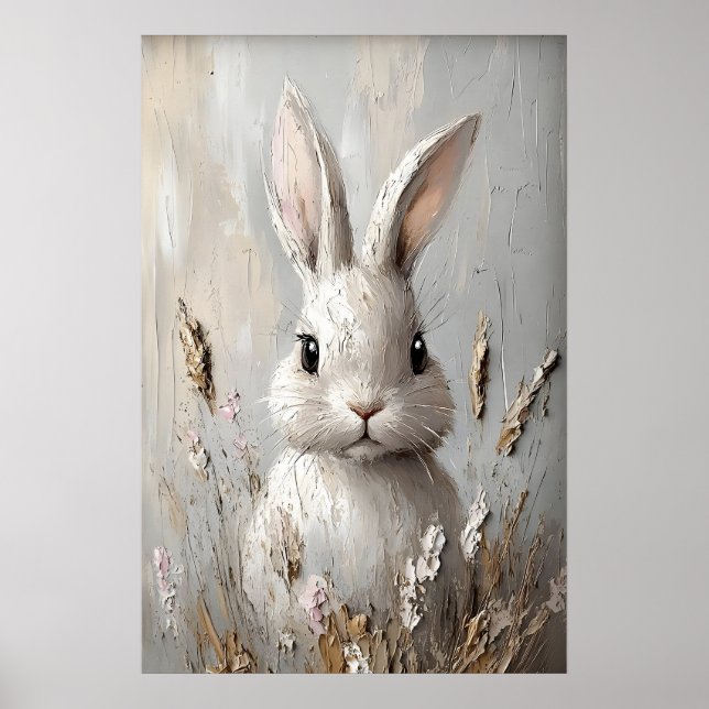 Rabbit Bunny Flower Boho Portrait Print, Easter Poster (Front)