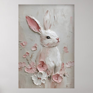 Rabbit Bunny Flower Portrait Print, Easter Poster
