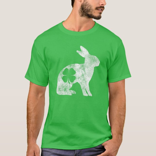 Rabbit Bunny Gift St. Patrick's Day Shamrock Clove T-Shirt (Front)