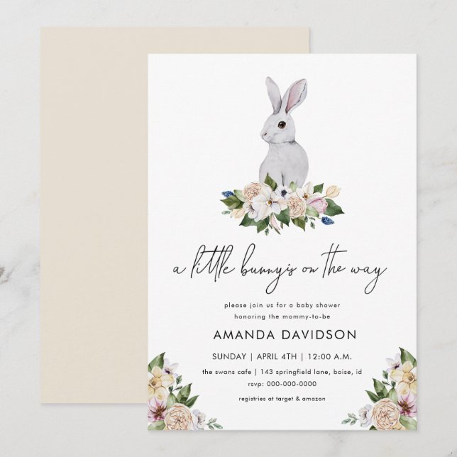 Rabbit Bunny Greenery Gender Neutral Baby Shower Invitation (Front/Back)
