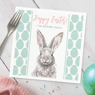 Rabbit Bunny Happy Easter Animal Art Cute Pastel Napkins