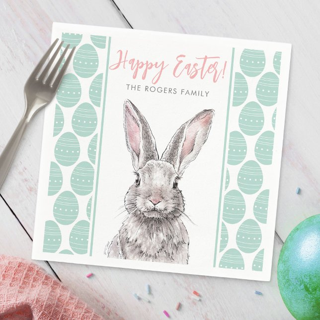 Rabbit Bunny Happy Easter Animal Art Cute Pastel Napkins (Creator Uploaded)
