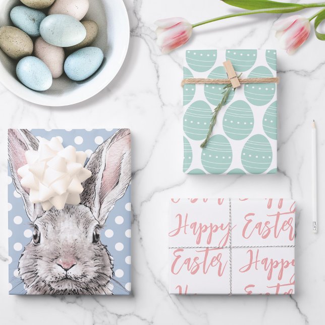 Rabbit Bunny Happy Easter Eggs Cute Animal Pastel Wrapping Paper Sheets (Creator Uploaded)