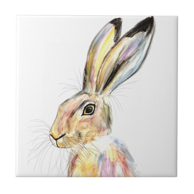 Rabbit Bunny Hare Floral Animal Wildlife Cute Cera Ceramic Tile (Front)