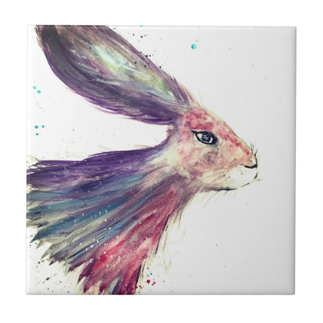 Rabbit Bunny Hare Floral Animal Wildlife Cute Ceramic Tile (Front)