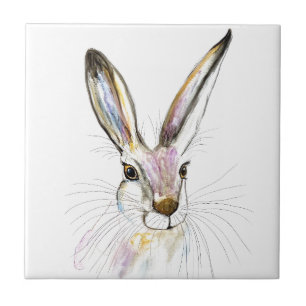 Rabbit Bunny Hare Floral Animal Wildlife Cute Ceramic Tile