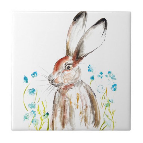 Rabbit Bunny Hare Floral Animal Wildlife Cute Ceramic Tile