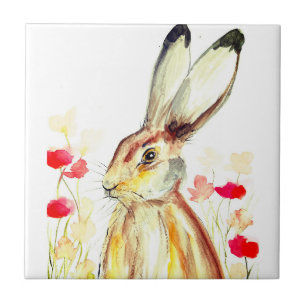 Rabbit Bunny Hare Floral Animal Wildlife Cute Ceramic Tile