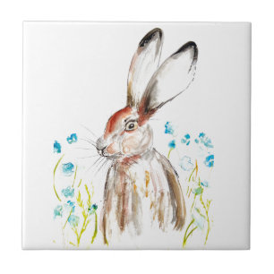 Rabbit Bunny Hare Floral Animal Wildlife Cute Ceramic Tile