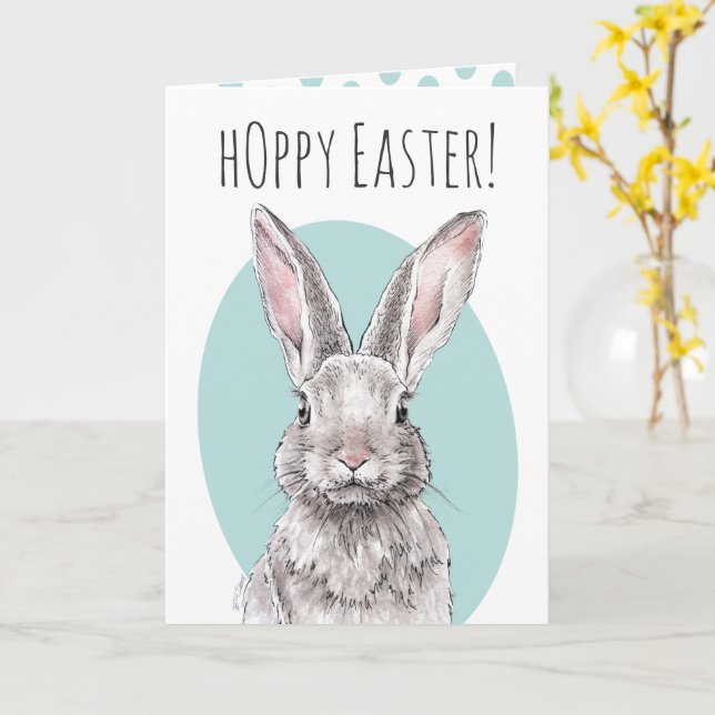 Rabbit Bunny Hoppy Easter Cute Spring Animal art Card (Yellow Flower)