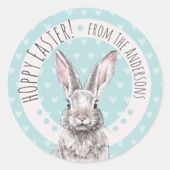 Rabbit Bunny Hoppy Easter Cute Spring Animal art Classic Round Sticker
