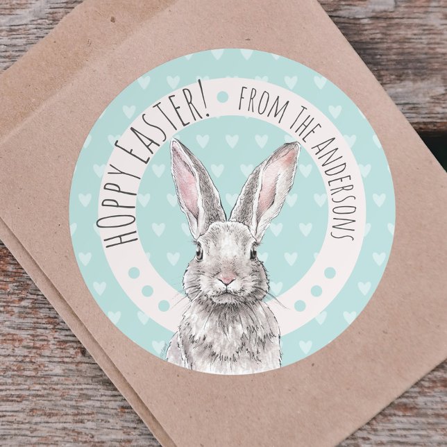 Rabbit Bunny Hoppy Easter Cute Spring Animal art Classic Round Sticker (Creator Uploaded)