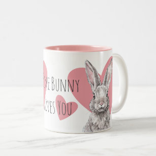Rabbit Bunny Love Cute Animal Pink Hearts Funny Two-Tone Coffee Mug