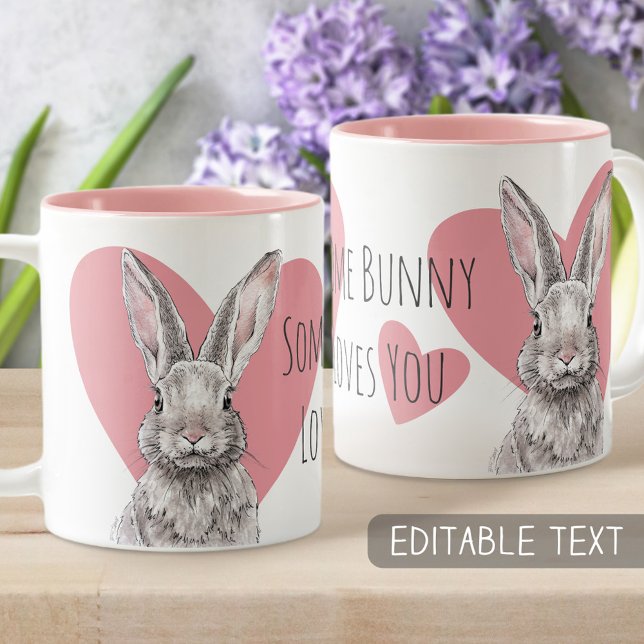 Rabbit Bunny Love Cute Animal Pink Hearts Funny Two-Tone Coffee Mug (Creator Uploaded)