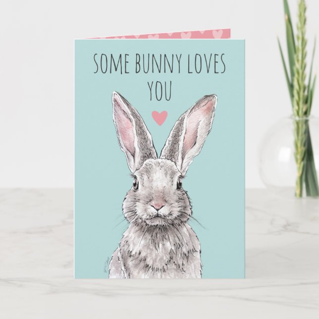 Rabbit Bunny Love Cute Funny Animal Valentines day Holiday Card (Front)
